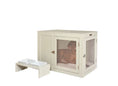 Load image into Gallery viewer, Beige pet crate with a small table attached on a white background