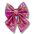 Load image into Gallery viewer, Fuchsia Meadows Leather Flower Tie by Southlake Paws features a large, shiny fuchsia bow with a quilted texture.