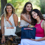 Denim cotton organizer bag with compartments and internal pockets