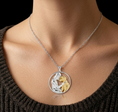 Load image into Gallery viewer, Girl Hugging Dog Necklace- 925 Sterling Silver Two Toned Piece