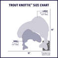 Load image into Gallery viewer, Rauccous Rainbow Trout Knottie® Plush Dog Toy size chart