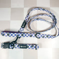 Load image into Gallery viewer, Purple Checkered Flower Collar & Leash Set