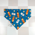 Load image into Gallery viewer, Chicago Handshake Bandana by Southlake Paws featuring a fun pattern of bottles and drinks on a blue background.