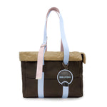 Brown nylon dog carrier bag with removable quilted lining