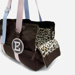Brown nylon dog carrier bag with quilted lining