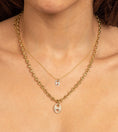 Load image into Gallery viewer, OLIVE & CHAIN Diamond Puffed Mariner Necklace - Yellow Gold, Small, 18" Paperclip Chain