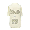 Load image into Gallery viewer, Hello Doggie Love n Joy Dog Tee Ivory Cotton Swarovski Crystals Crystal Handmade Dog T - Shirt