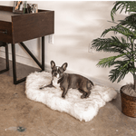 PupRug Faux Fur Orthopedic Dog Bed - Curve White with Brown Accents