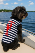 Load image into Gallery viewer, Parisian Pet 'Lobster Chasing Tail' Dog Shirt – Nautical Cotton Pet T-Shirt for Dogs & Cats, Blue & White Stripes