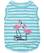Parisian Pet 'Flamingos' Dog Shirt – Lightweight & Breathable Summer Outfit for Small Dogs & Cats, Light Blue and White Stripes