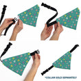 Load image into Gallery viewer, Pet Bandana - BARBIE Paw Print Icons and Script Blue/Multi Pastel