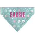 Load image into Gallery viewer, Pet Bandana - BARBIE Bold Text Paw Print Icons Blues/Pinks/White