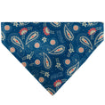 Load image into Gallery viewer, Pet Bandana - COCA-COLA Paisley Bottle Icons Scattered Blues/White/Red