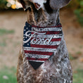 Load image into Gallery viewer, Pet Bandana - FORD Script Americana Stars and Stripes Weathered Red/White/Blue