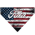 Load image into Gallery viewer, Pet Bandana - FORD Script Americana Stars and Stripes Weathered Red/White/Blue