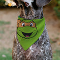 Load image into Gallery viewer, Pet Bandana - Ninja Turtles Michaelangelo Face and Turtle Shell Character Close-Up Green