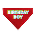 Load image into Gallery viewer, Pet Bandana - BIRTHDAY BOY Text Red/Yellow/Blue/White