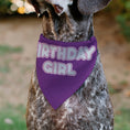 Load image into Gallery viewer, Pet Bandana - BIRTHDAY GIRL Text Purples/White