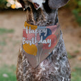 Load image into Gallery viewer, Pet Bandana - HAPPY BIRTHDAY Text and Balloons Tan/Multi Color