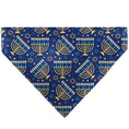 Load image into Gallery viewer, Pet Bandana - Hanukkah Holiday Menorah Blues/Yellows