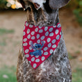 Load image into Gallery viewer, Pet Bandana - Lilo Dress Leaves & Stitch Sitting Pose Red/White