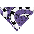Load image into Gallery viewer, Pet Bandana - Beetlejuice Sandworm Pose and Skulls Icon Purple/Black