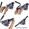 Load image into Gallery viewer, Pet Bandana - Beetlejuice Sandworm Pose and Skulls Icon Purple/Black