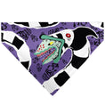 Load image into Gallery viewer, Pet Bandana - Beetlejuice Sandworm Pose and Skulls Icon Purple/Black