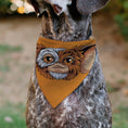 Load image into Gallery viewer, Pet Bandana - Gizmo Face and GREMLINS 1984 Varsity Text Beige/Blue/Yellow