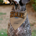 Load image into Gallery viewer, Pet Bandana - Gizmo Face and GREMLINS 1984 Varsity Text Beige/Blue/Yellow
