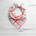 Load image into Gallery viewer, Pink & Blue Plaid Luxe Flannel Dog Bandana