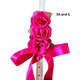 Hot Pink Silk Flowers Wedding Dog Collar - Handmade