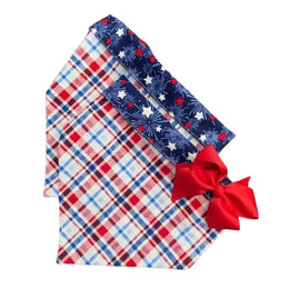 Plaid and Stars Bandana Dog Collar With Bow