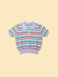 Load image into Gallery viewer, Southlake Paws Pet & Me Spring Summer Lavender Crochet Short Sleeve Polo Shirt featuring colorful striped patterns and a lave
