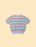 Load image into Gallery viewer, Lavender crochet short sleeve polo shirt with colorful striped pattern for pets by Southlake Paws.