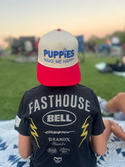 Puppies Make Me Happy Red, White & Blue | 3D Puff Snapback Hat | Gift for Dog Owner