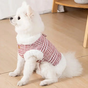 Winter Fleece-Lined Check Dog Harness Dress Coat