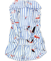 Parisian Pet 'Flamingo Print Dog Dress' for Dogs and Cats, Sleeveless, Comfortable Summer Outfit, Blue and White Stripes