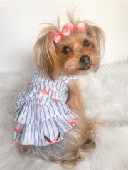 Parisian Pet 'Flamingo Print Dog Dress' for Dogs and Cats, Sleeveless, Comfortable Summer Outfit, Blue and White Stripes