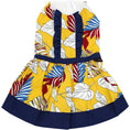 Load image into Gallery viewer, Parisian Pet 'Designer Dog Dress' for Dogs and Cats, Leaf Pattern, Lightweight Summer Outfit, Multicolor, Yellow, White, Blue, Red