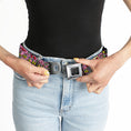 Load image into Gallery viewer, BD Wings Logo CLOSE-UP Full Color Black Silver Seatbelt Belt - Born to Raise Hell Pink Webbing