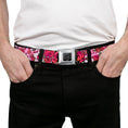 Load image into Gallery viewer, BD Wings Logo CLOSE-UP Full Color Black Silver Seatbelt Belt - Born to Blossom CLOSE-UP White Webbing