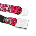 Load image into Gallery viewer, BD Wings Logo CLOSE-UP Full Color Black Silver Seatbelt Belt - Born to Blossom CLOSE-UP White Webbing