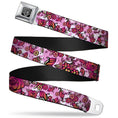 Load image into Gallery viewer, BD Wings Logo CLOSE-UP Full Color Black Silver Seatbelt Belt - Born to Blossom CLOSE-UP White Webbing