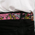 Load image into Gallery viewer, BD Wings Logo CLOSE-UP Full Color Black Silver Seatbelt Belt - Born to Raise Hell CLOSE-UP Pink Webbing