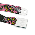 Load image into Gallery viewer, BD Wings Logo CLOSE-UP Full Color Black Silver Seatbelt Belt - Born to Raise Hell CLOSE-UP Pink Webbing