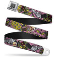 Load image into Gallery viewer, BD Wings Logo CLOSE-UP Full Color Black Silver Seatbelt Belt - Born to Raise Hell CLOSE-UP Pink Webbing
