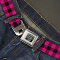 Load image into Gallery viewer, BD Wings Logo CLOSE-UP Full Color Black Silver Seatbelt Belt - Buffalo Plaid Black/Fuchsia Webbing