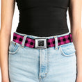 Load image into Gallery viewer, BD Wings Logo CLOSE-UP Full Color Black Silver Seatbelt Belt - Buffalo Plaid Black/Fuchsia Webbing
