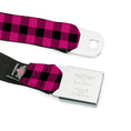Load image into Gallery viewer, BD Wings Logo CLOSE-UP Full Color Black Silver Seatbelt Belt - Buffalo Plaid Black/Fuchsia Webbing